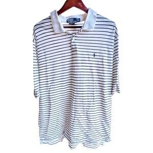 Polo Ralph Lauren Polo Golf Shirt Men’s XXL Blue White Striped Pima Cotton Big